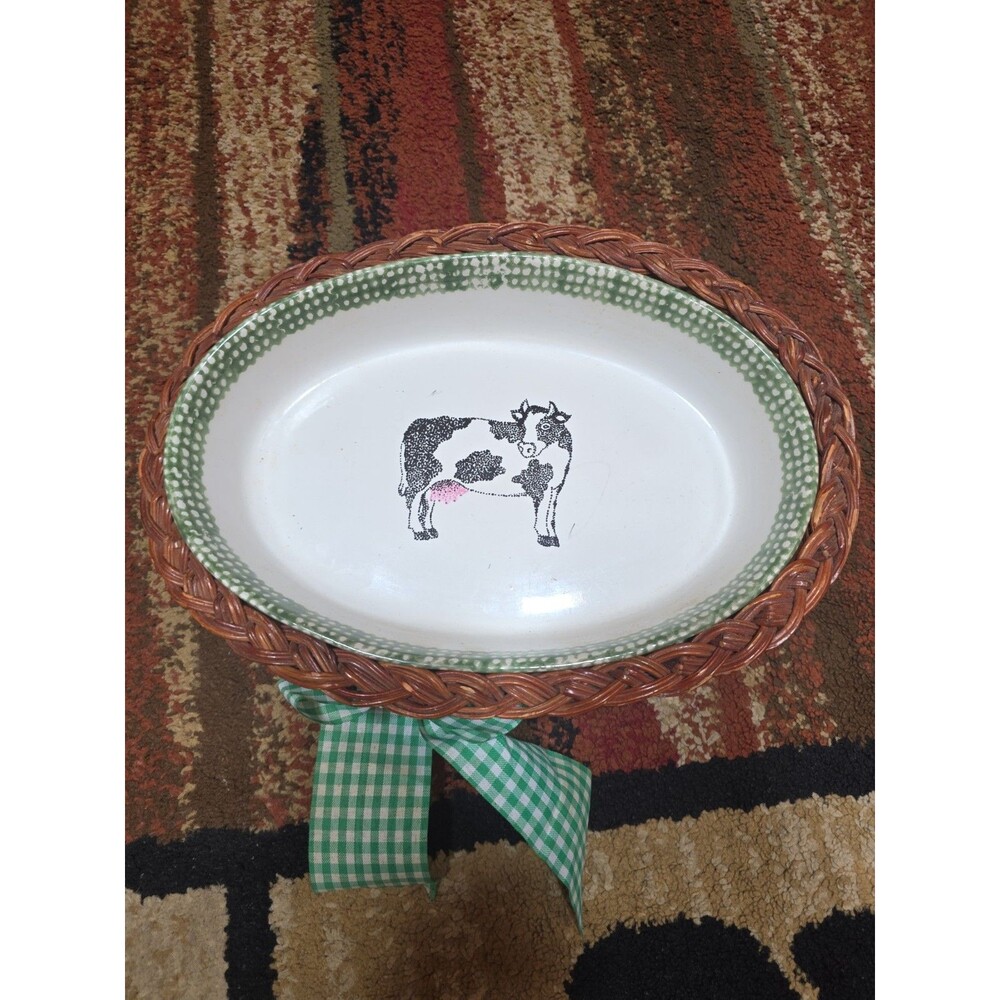 Teamson Cow Black & White Holstein Oven-to-Tableware With Basket Serving Holders